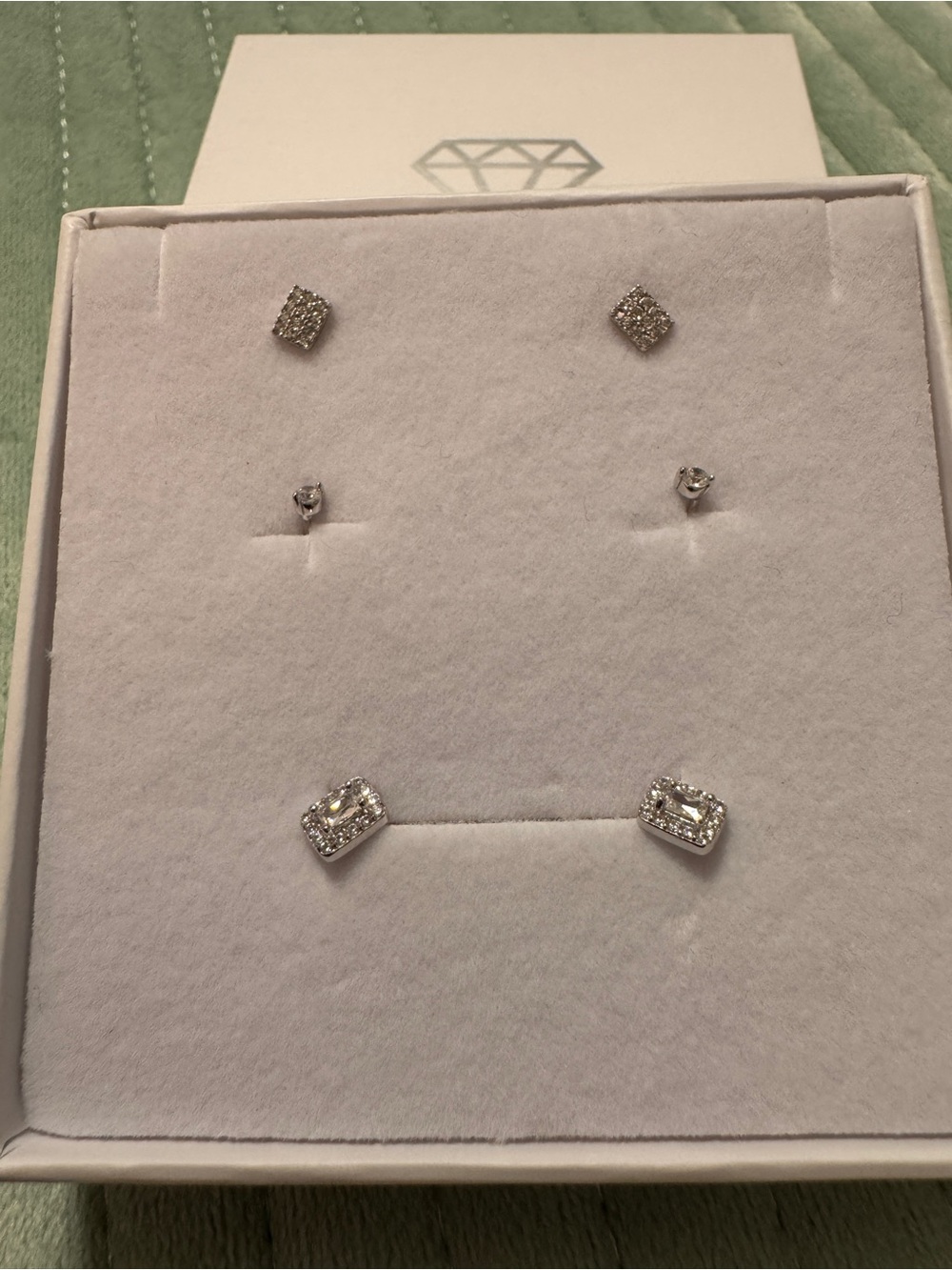 Sterling Silver Cubic Zirconia Stud Earring Trio - Silver